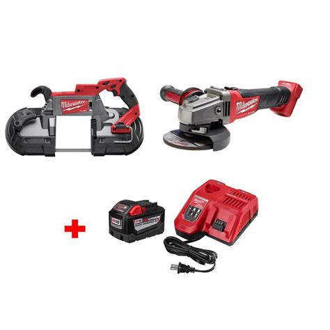 Milwaukee m18 fuel 18v brushless cordless deep cut band saw 4 1 2 in grinder combo w 9 0ah ...