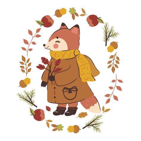 Cute autumn fox in raincoat and boots isolated on white background. Vector graphics. 8958243 ...