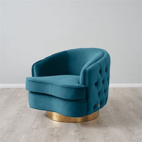 Kelly Peacock Blue Velvet Swivel Chair - Gold Leg