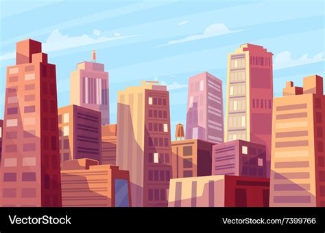 Beautiful sunshine over cartoon city Royalty Free Vector