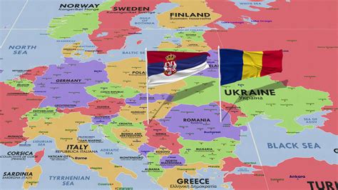 Romania and Serbia Flag Waving with The World Map, Seamless Loop in ...