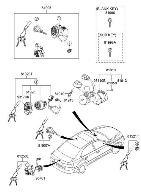 Hyundai Sonata Cylinder Assembly - Steering and Ignition Lock. Sonata - 819203KA10 | Jim Ellis ...