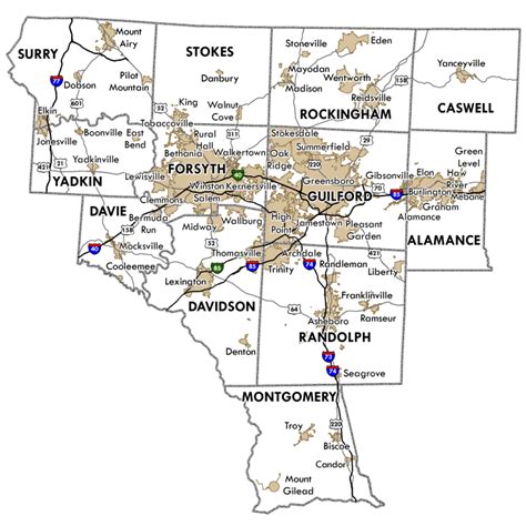 Piedmont Triad Zip Code Map