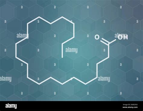 Behenic acid (docosanoic acid) saturated fatty acid molecule. White skeletal formula on dark ...