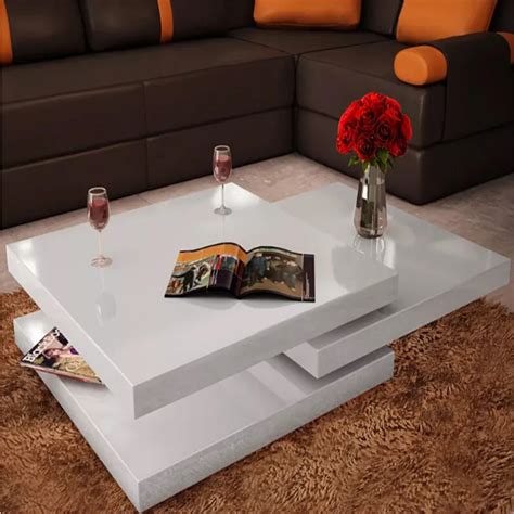 VidaXL Square White Lacquered Coffee Table 3 Tiers High Gloss White MDF ...