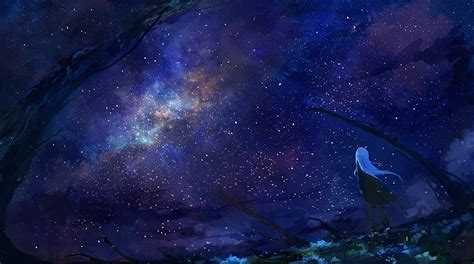 Anime starry sky, anime girl, back view, night, scenic, boots, Anime, HD wallpaper | Peakpx