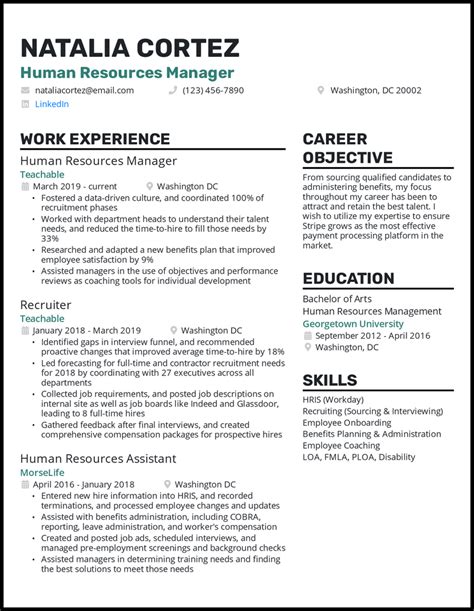 resume samples for hr manager