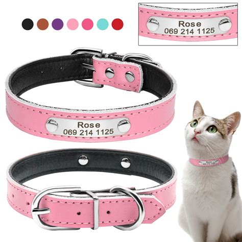 PU Leather Personalized Cat Collars Free Engraving Service Custom Cat Name ID Collar Dog Collars ...