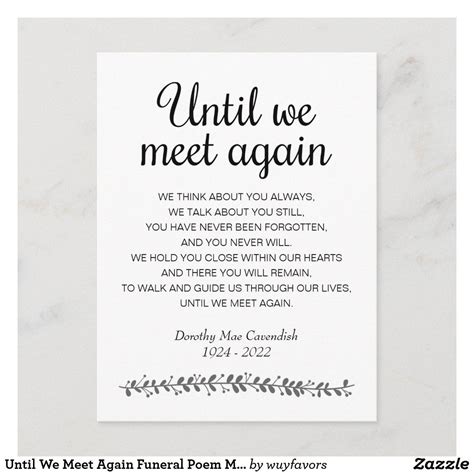 Until We Meet Again Funeral Poem Memorial Postcard | Zazzle | Funeral poems, Poems, Memories