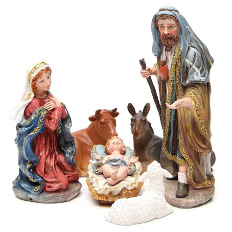 Complete nativity set in multicoloured, gold resin, 6 figurines 30cm | online sales on HOLYART.co.uk