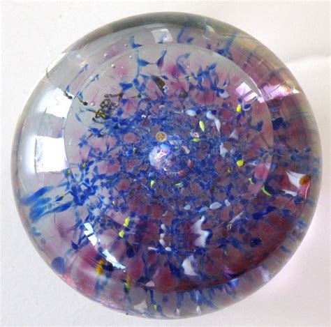 Antique Vintage Art Glass Hand Blown Paperweight Confetti Blue Pink Clear 1850 New England ...