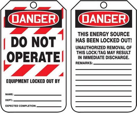 Lockout Tagout Tag Danger Do Not Operate Block 5 8x3 1 Cardstock 25 Pk ...