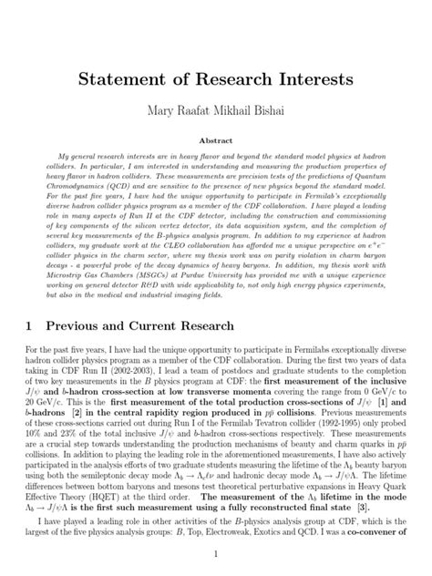 Statement of Research Interests-example | Hadron | Quark