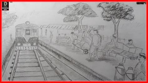 How to draw train station sketch step by step - YouTube