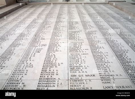 List of names of fallen British soldiers in the Menin Memorial Gate, containing names of 54,896 ...