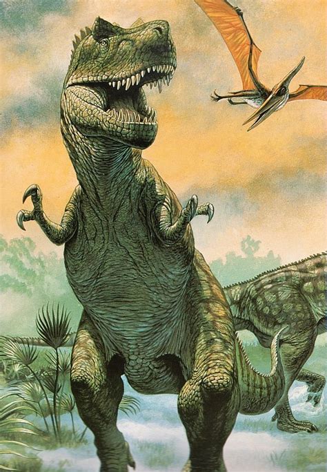 This has to be in my top 10 greatest paleo-art ever. I love the detail on the tyrannosaurus and ...