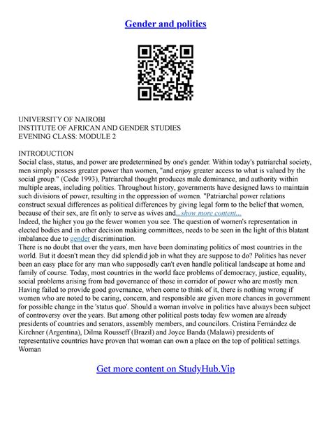 Politics Essay Politics Essay - Gender and politics UNIVERSITY OF ...