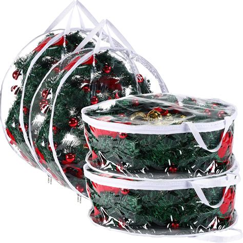 Christmas Wreath Storage Container 30 Inch Clear Wreath Storage Bags Plastic Wreath Bags with ...