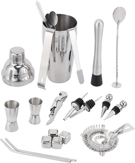 Bartender Tool, Bar Bartender Accessory Barware Set Silver 750ml 22Pcs/Set Bartender Kit ...