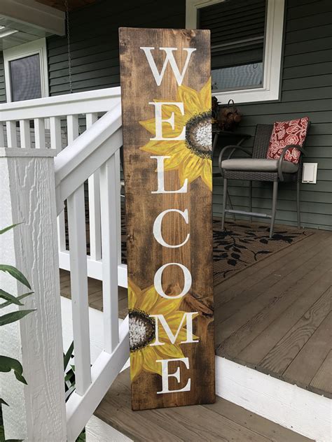 Sunflower Welcome Sign, Sunflower Sign, Painted Sunflowers, Stained ...