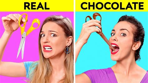 REAL VS CHOCOLATE FOOD CHALLENGE || Last To STOP Eating Wins! Taste Test by 123 GO! CHALLENGE ...