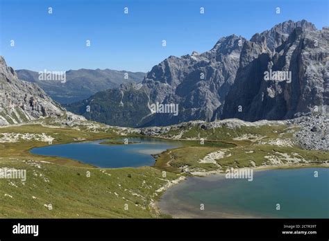 Piani lakes located next to Antonio Locatelli Hut in the Tre Cime ...