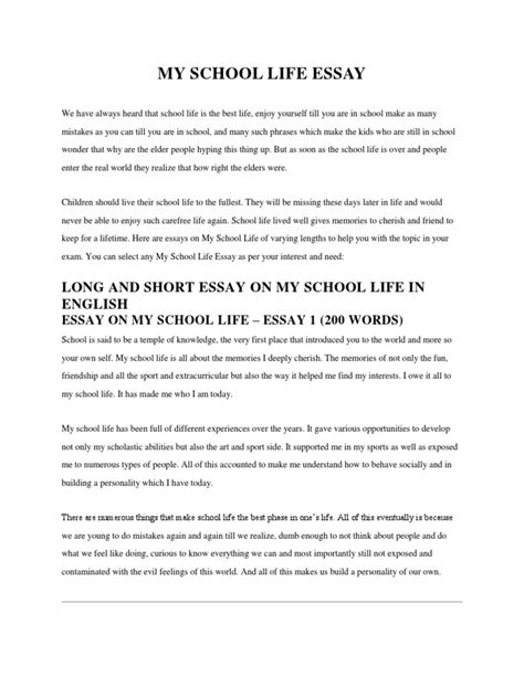 My School Life Essay | PDF