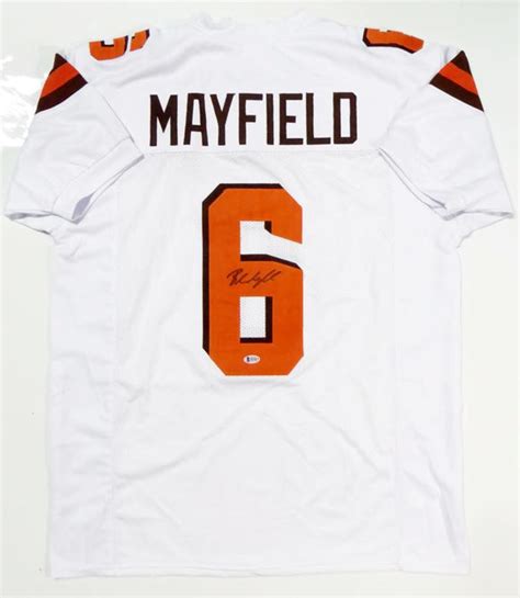 Baker Mayfield Autographed White Pro Style Jersey- Beckett Authenticat ...