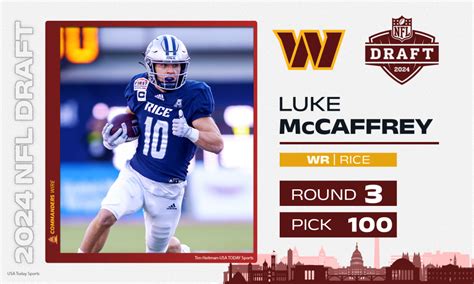 NFL draft: Commanders select Rice WR Luke McCaffrey at pick No. 100