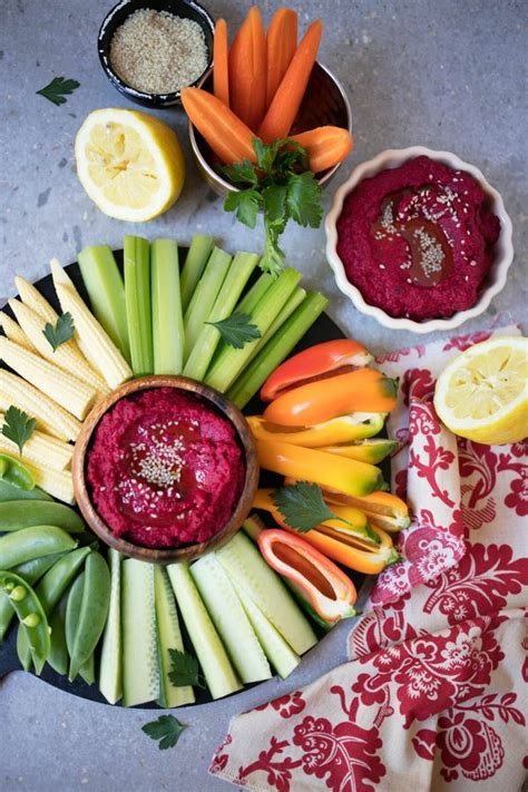 Beetroot Hummus with Crudités - aninas recipes