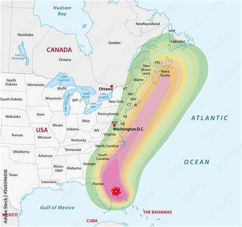 Schematic vector map of a fictional hurricane in North America Stock ...