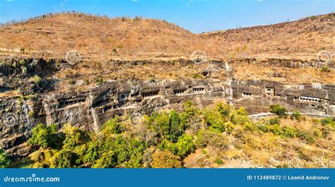 Panorama of the Ajanta Caves. UNESCO World Heritage Site in Maharashtra, India Stock Photo ...