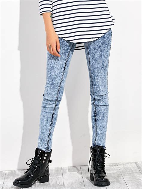 [66% OFF] High Waisted Acid Washed Jeans | Rosegal