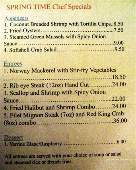 Menu of Old Powerhouse Restaurant in Kodiak, AK 99615