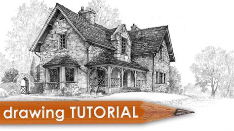 Drawing tutorial - how to draw a cottage house - YouTube