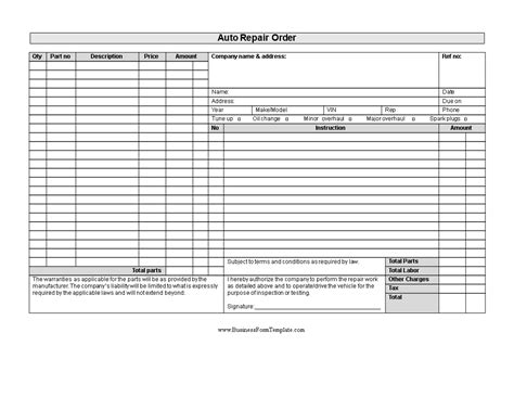 Auto Repair Order Templates ~ Certificate Letter