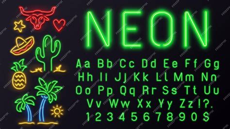 Premium Vector | Neon fonts with signs