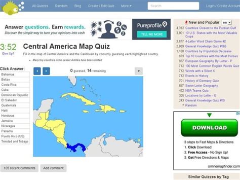 Central America Map Quiz Interactive for 7th - 12th Grade | Lesson Planet