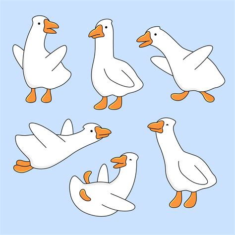 Goose, geese set of illustrations, cute cartoon drawings. Animal ...