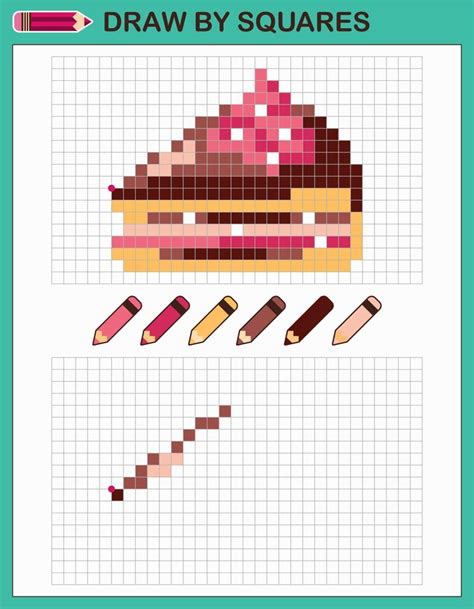 Copy the picture, draw by squares. Game for children draw cake by cells ...