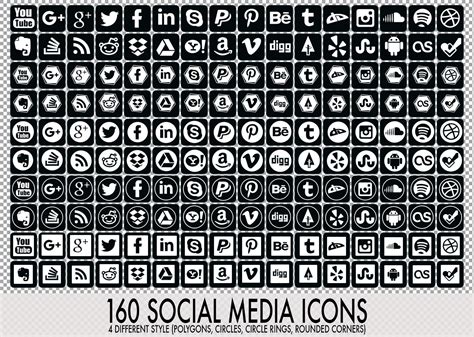 160 Social Media Custom Shapes Icons | rada