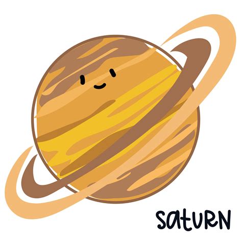 Isolated large colored planet Saturn with a face and signature. Cartoon ...