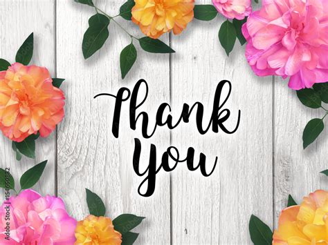 Thank You Card with Colorful Flower Border Stock Photo | Adobe Stock