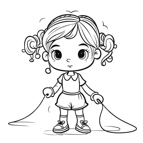 Little Girl Jumping Rope Coloring Pages Outline Sketch Drawing Vector ...