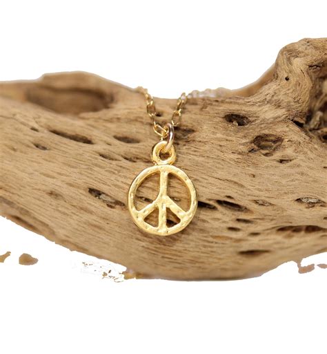 Peace sign necklace, dainty gold peace symbol jewelry, best friends gift, layering necklace, 14k ...