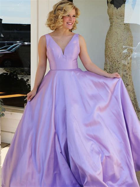 Charming Lilac Satin V-Neck Long Prom Dress,Lilac Evening Dress on Luulla