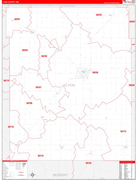 Lyon County, MN Wall Map Red Line Style
