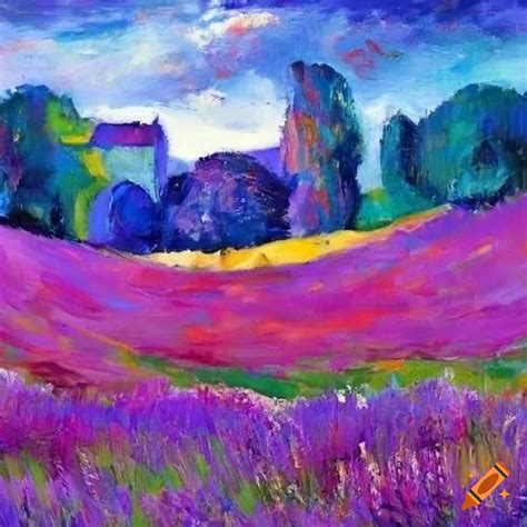 Modigliani oil painting of lavender fields on Craiyon