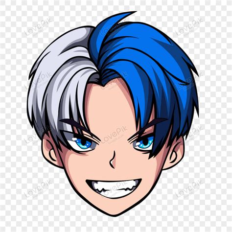 Cartoon Anime Avatar With Blue Hair, Cartoon Hair, Editable, Game PNG ...