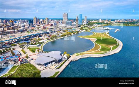 Aerial View of Milwaukee Urban Skyline and Waterfront Park Stock Photo ...